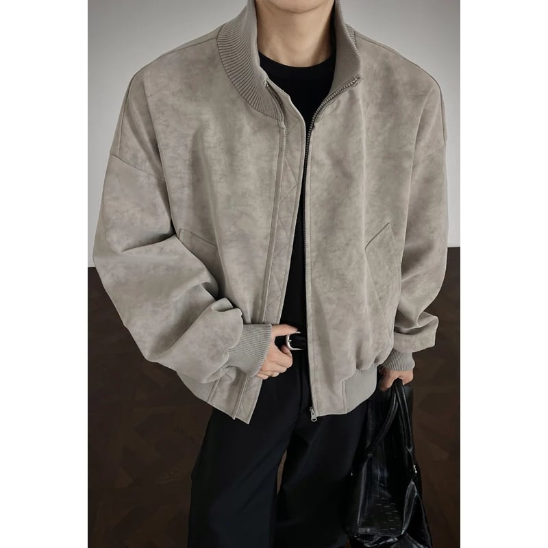 Pánská jarní bunda volného střihu se stojáčkem - módní streetwear casual kabát v moderním batikovaném designu