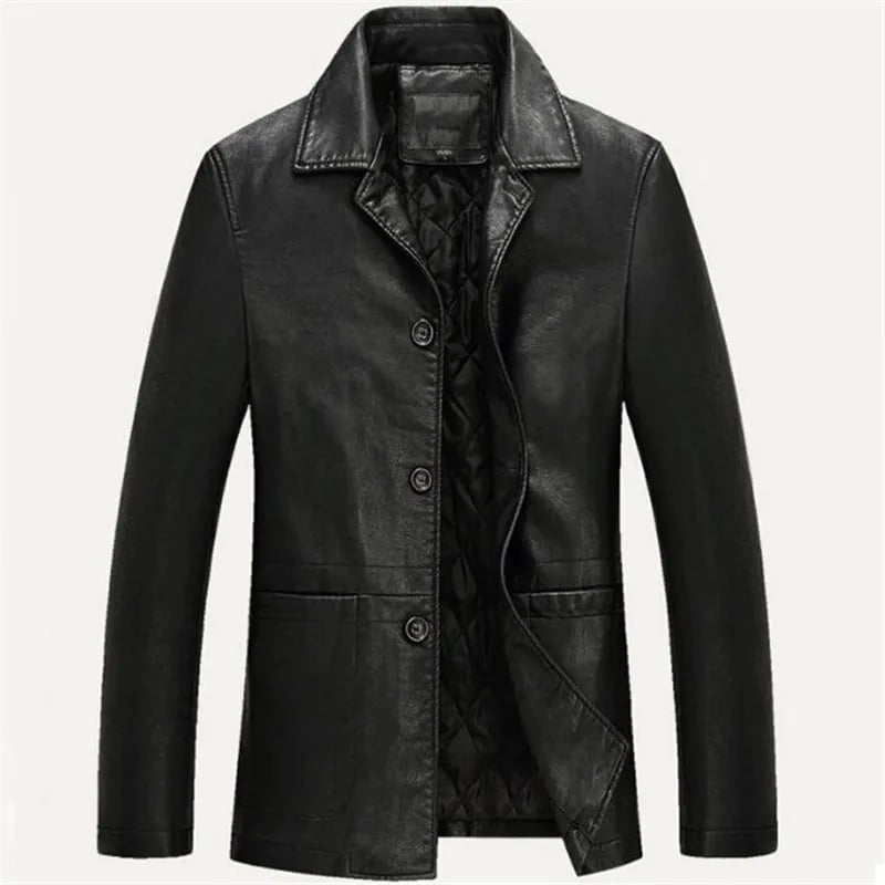 Pánská kožená bunda černá slim fit motorkářská zimní kabát módní stylový M-4XL