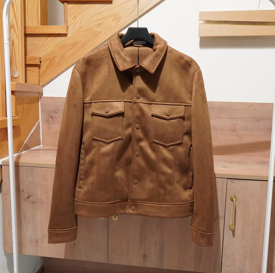 Pánská semišová bunda vintage pracovní styl módní jarní kabát slim fit