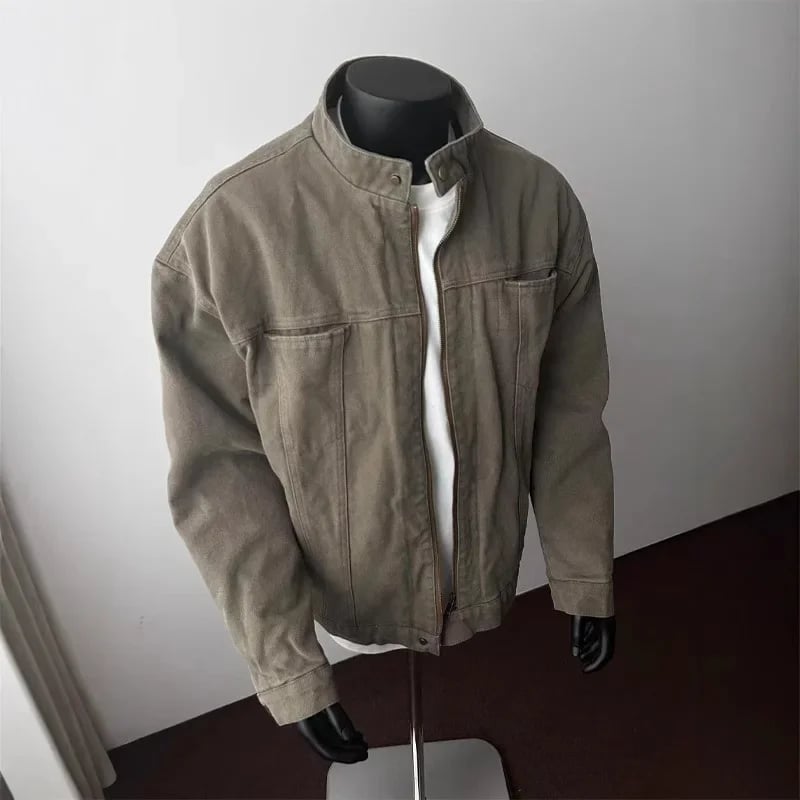 Pánská retro plátěná bunda s límcem - stylový podzimní kabát do chladného počasí