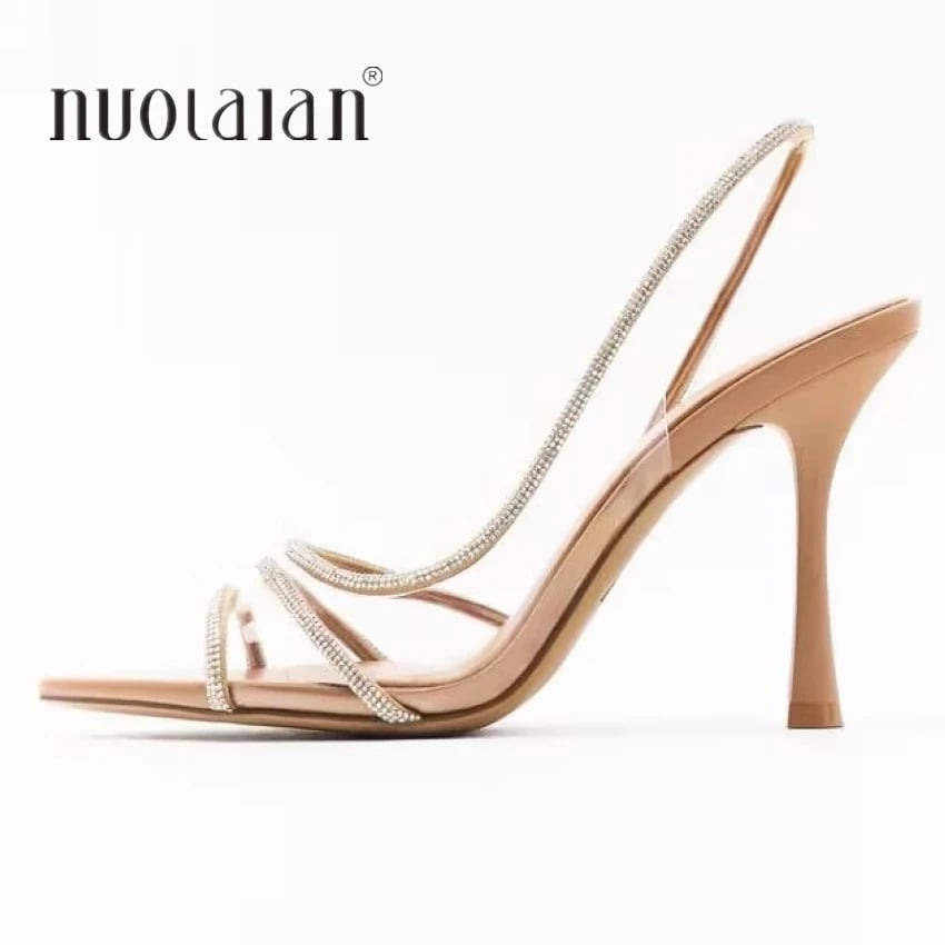 Dámské luxusní průhledné lodičky na podpatku se štrasovými kamínky elegantní špičatý střih