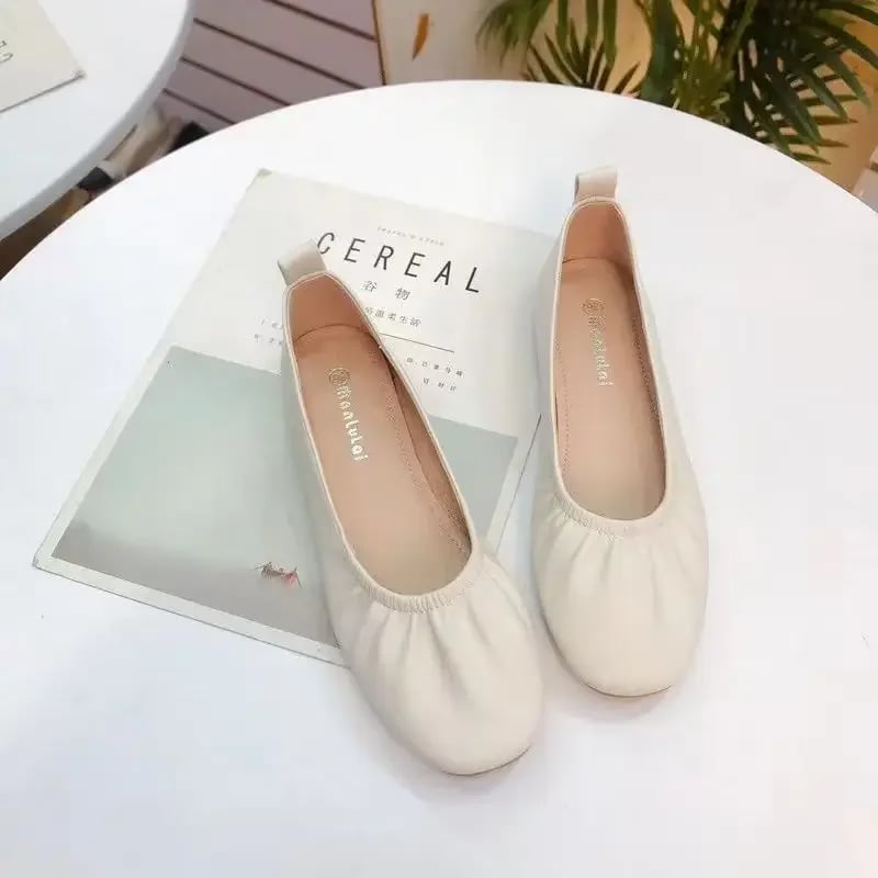 Dámské ploché boty korejského stylu slip-on kulatá špička casual elegantní obuv