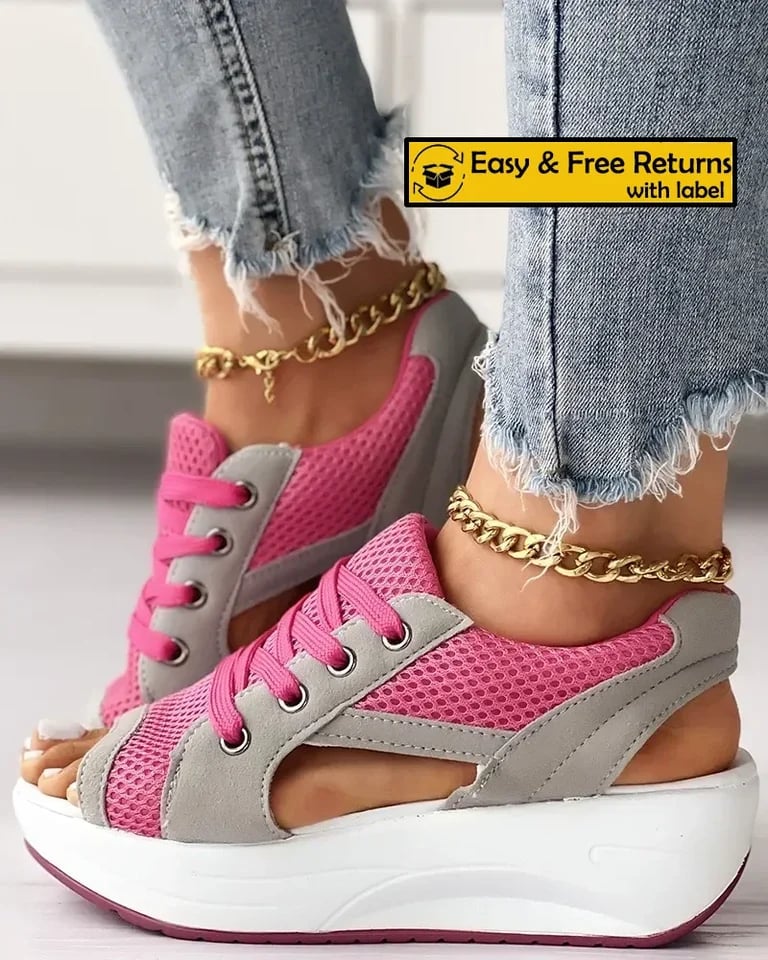 Letní dámské sandály s otevřenou špičkou ploché šněrování kontrastní panely s platformou