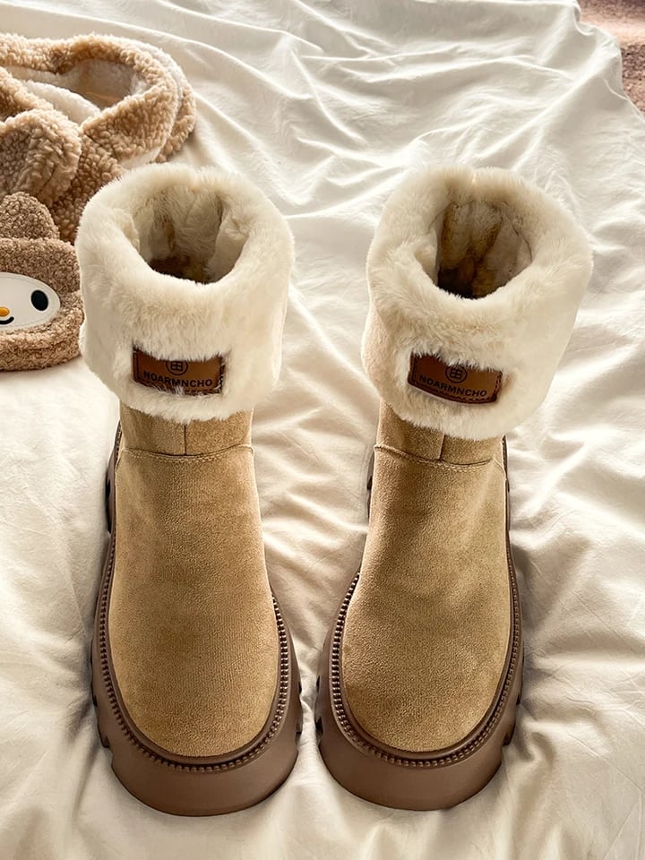 Zimní boty s kožešinou Dámské kotníkové do sněhu teplé na podzim