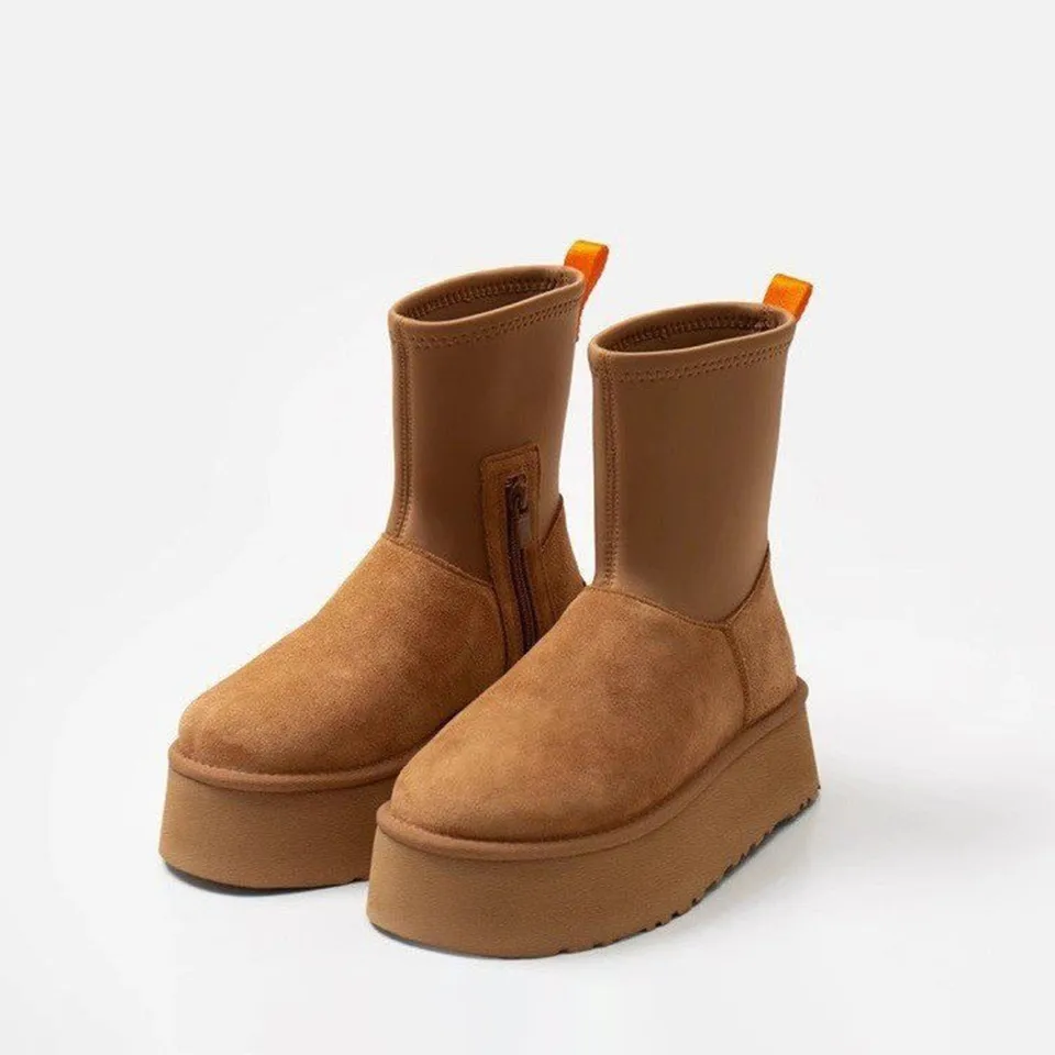 Dámské hnědé semišové boty kulatá špička platforma zimní gotický styl