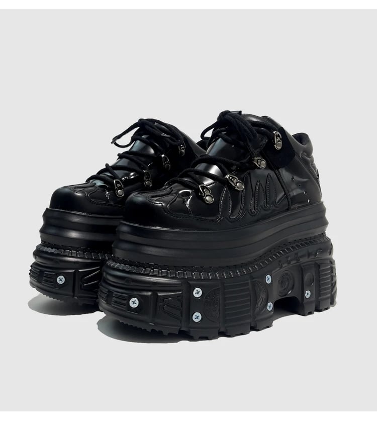 Dámské platformové tenisky 12 cm vysoké s punk detaily Y2K ručně vyrobené