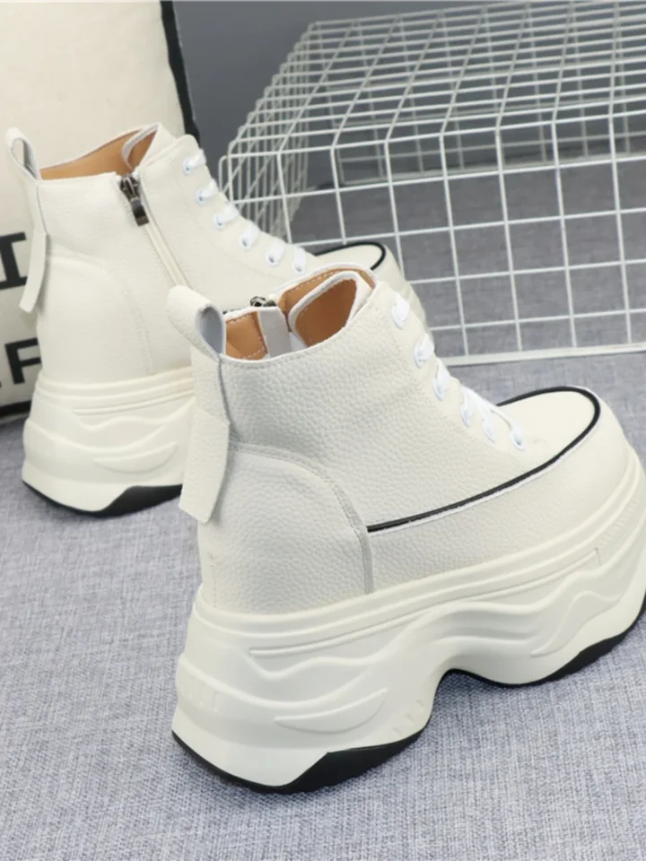 Dámské 13 cm kožené platformové tenisky s klínem a skrytým podpatkem jarní podzimní chunky