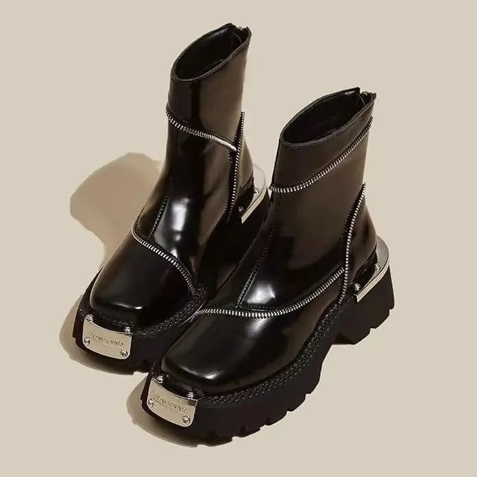 Černé dámské platformové boty s protiskluzovou podrážkou goth styl kulatá špička