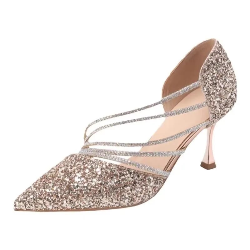 Špičaté šampaňské vysoké podpatky s krystaly svatební elegantní dámské boty