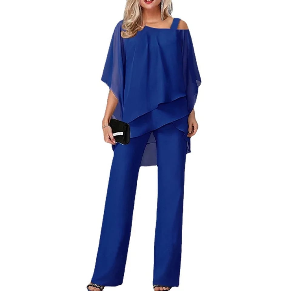 Dámská 2dílná sada kalhot a topu Wide Leg Off Shoulder batwing rukávy