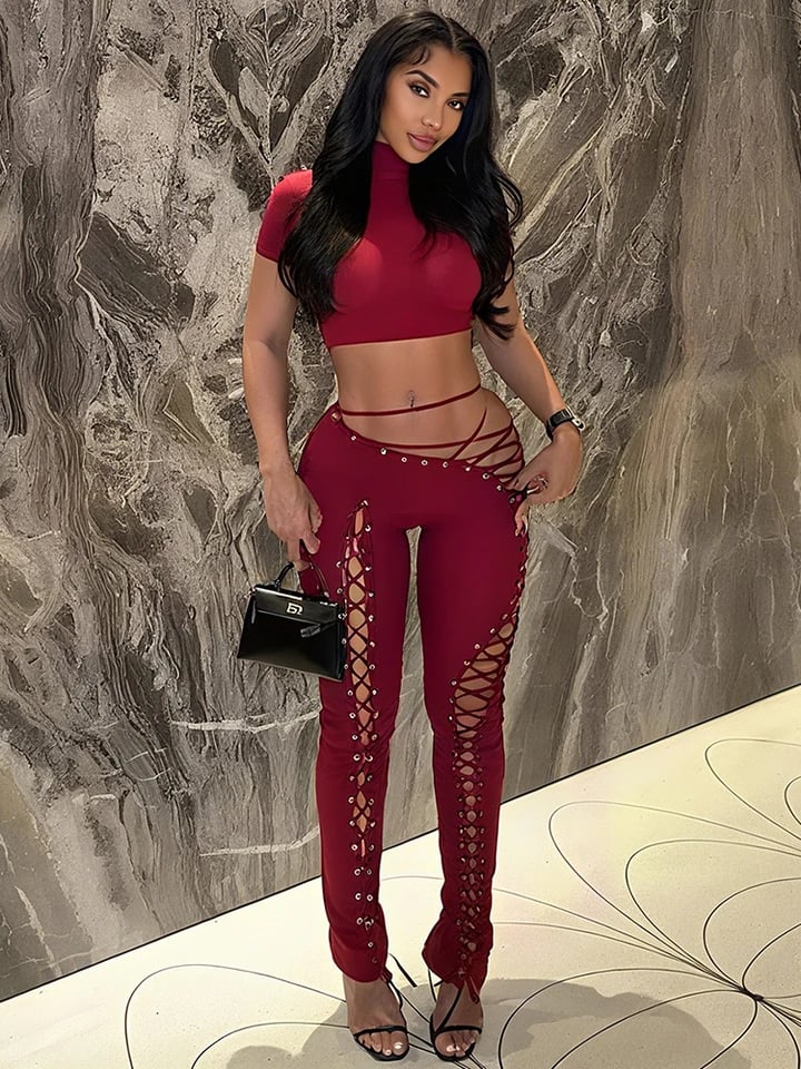Sexy dvou-dílný set pro ženy halter top a elastické kalhoty klubové oblečení tmavě černé